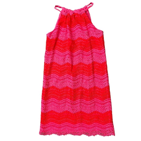 NWT Trina Turk pink, red chevron lace retreat dress halter size XS Barbiecore - Picture 2 of 8